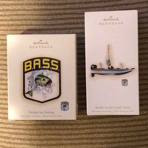 Pair of Hallmark keepsake B.A.S.S. fishing ornaments